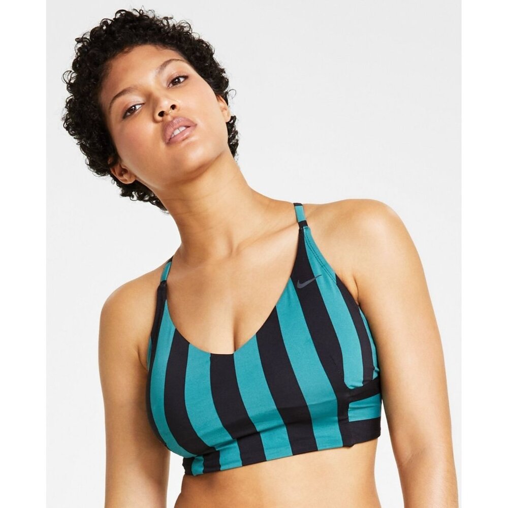 Nike Teal and Black Striped Swim Bikini Top
